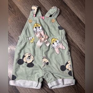Vintage Disney Green Overalls with Cartoon Characters